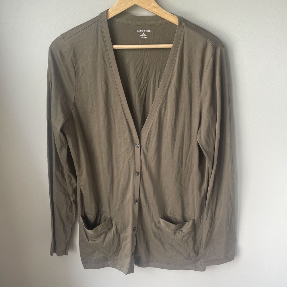 Lands End‎ Cardigan Lightweight Olive Green Womens Size Medium 10-12